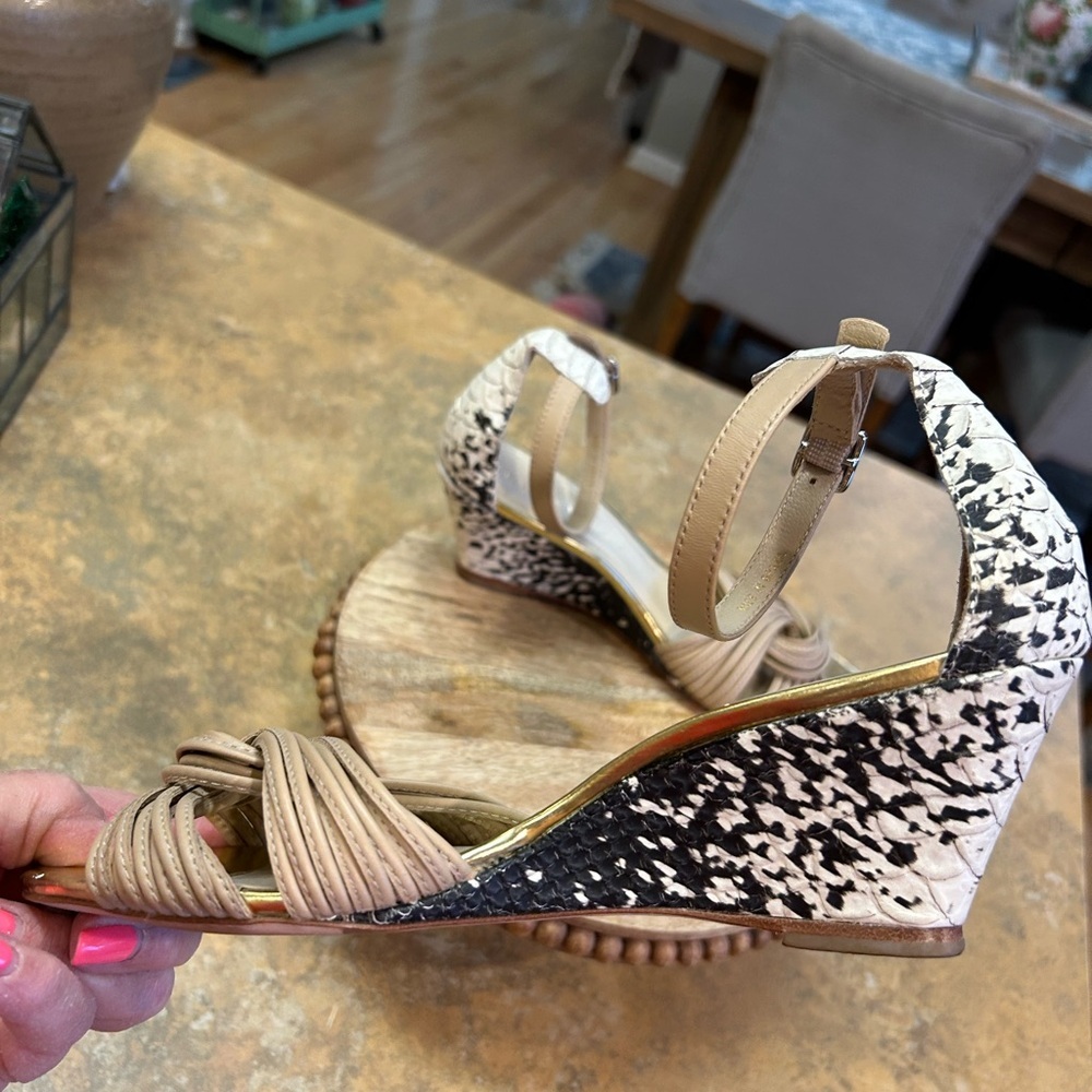 Loeffler Randall Tan and Gold , Multi Snake Knotted Wedge Heels - Picture 4 of 8
